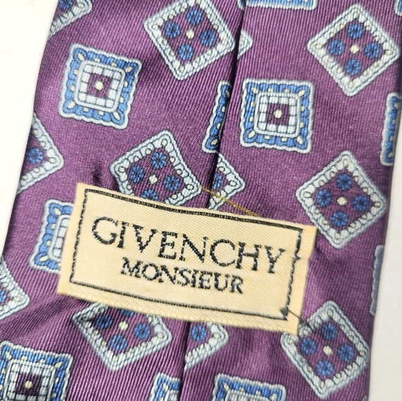 Givenchy Monsieur Silk Tie‎ Purple Silver Blue - Picture 7 of 8